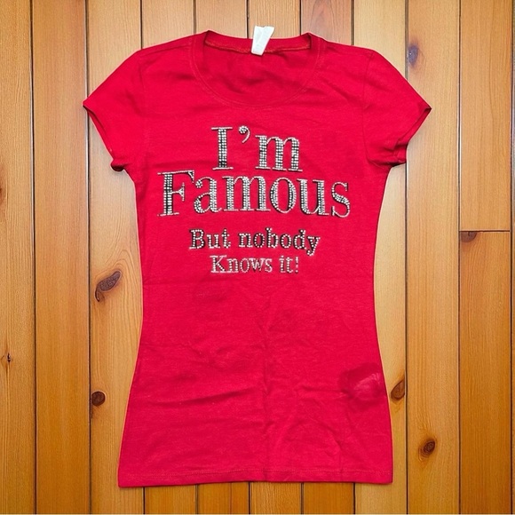 Reserved Red Graphic Tee | “I’m Famous But Nobody Knows It” | Size Small - Picture 1 of 6
